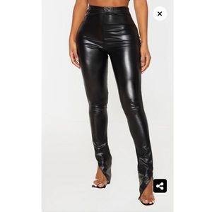 Ruched bottom faux leather leggings